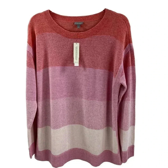 T by Talbots L Womens Sweater Orange Pink Ombre Striped Feminine Costal NWT - Picture 4 of 9